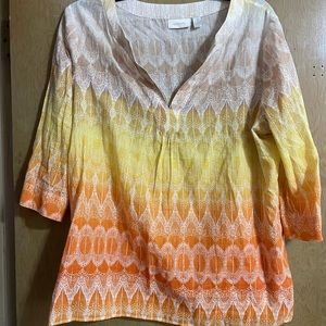 CHICO'S WOMEN'S PRETTY PULLOVER TOP W/METALLIC 3/4 SLEEVES SIZE 3 (XL/16)